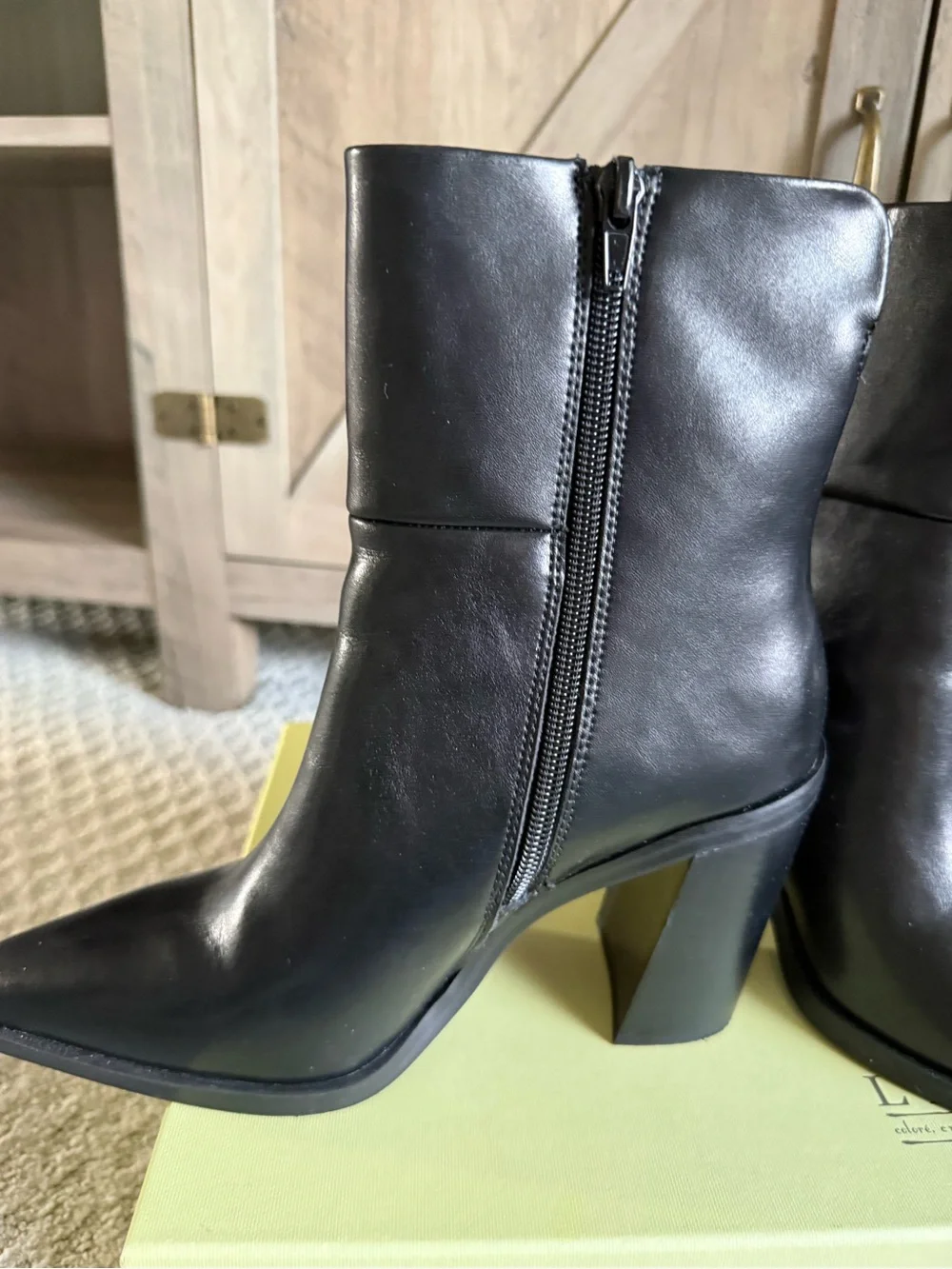 Steve Madden Black Pointed Leather Zip Ankle Boots
